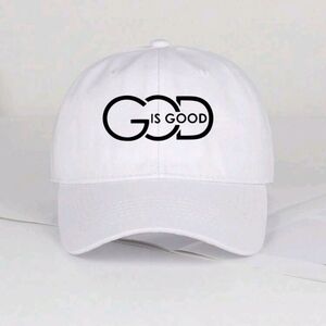 SALE! White Baseball Cap Hat with God is Good In Black